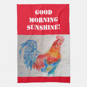 Aquarelle du bon matin Rooster rouge Serviette de