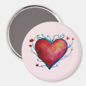 Aquarelle du coeur Grand, Aimant rond 3 pouces (Recto/Verso)