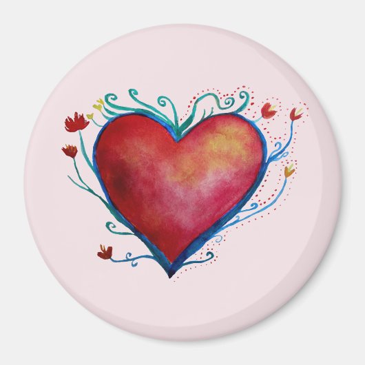 Aquarelle du coeur Grand, Aimant rond 3 pouces (Devant)