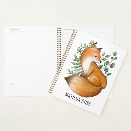 Aquarelle du renard boisé Monogramme botanique feu (Devant avec enveloppe)