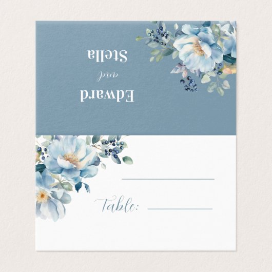 Aquarelle Dusty Bleu Bohème Floral Plac Mariage (Outside Unfolded)