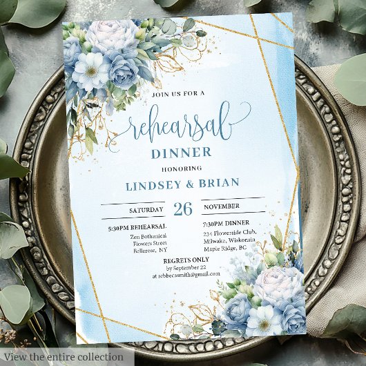 Aquarelle Dusty Blue Peony Invitation