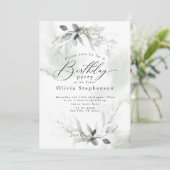 Aquarelle Dusty Blue Poppy Invitation Anniversaire (Debout devant)