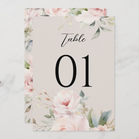 Aquarelle Dusty Rose rose Mariage Numéros de table (Devant / Derrière)