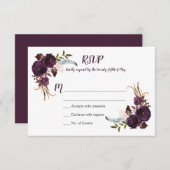 Aquarelle Eggplant violet Roses Floral Boho RSVP (Devant / Derrière)