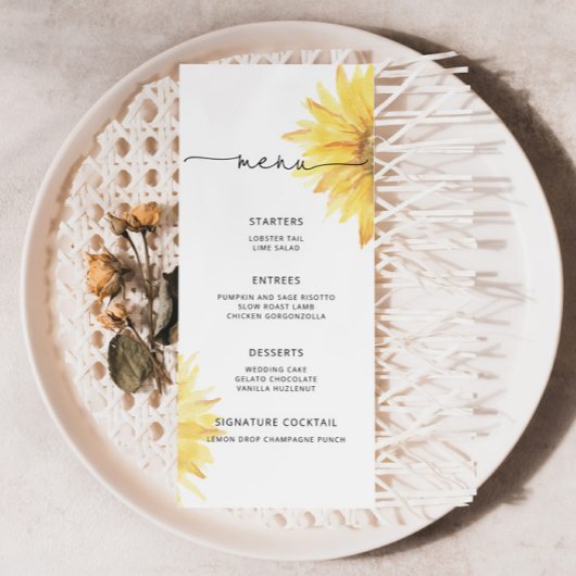 Aquarelle élégant menu de tournesol minimaliste