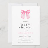 Aquarelle Elegant Pink Bow Baby shower Invitation (Devant)