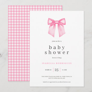 Aquarelle Elegant Pink Bow Baby shower Invitation