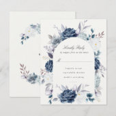 Aquarelle Elégante Dusty Blue Floral rsvp (Devant / Derrière)
