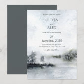 Aquarelle élégante en hiver Invitation de mariage (Devant / Derrière)