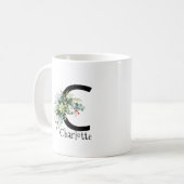 Aquarelle élégante lettre fleur blanc tasse de caf (Devant gauche)