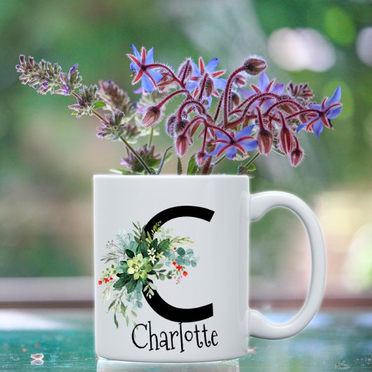 Aquarelle élégante lettre fleur blanc tasse de caf