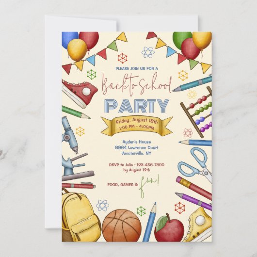 Aquarelle Élément de l'école Invitation (Devant)