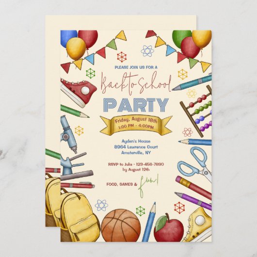 Aquarelle Élément de l'école Invitation (Devant / Derrière)