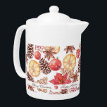 Aquarelle Éléments de Noël Motif sans couture<br><div class="desc">Jolie aquarelle éléments de Noël sans couture motif avec cookies de Noël,  anis étoilé,  tranches d'orange sec,  boules d'arbre de Noël rouge,  cônes de pin et fleurs de Poinsettia avec ceinture blanche et script de Noël. Personnalisez en changeant le texte et le nom.</div>