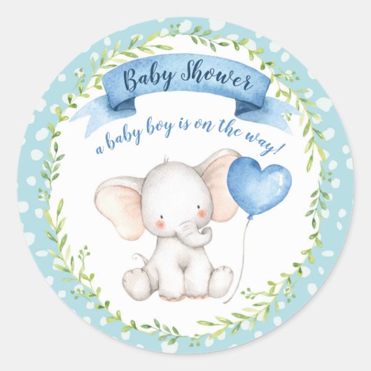 Aquarelle Eléphant Baby shower, Garçon, STICKER (Devant)