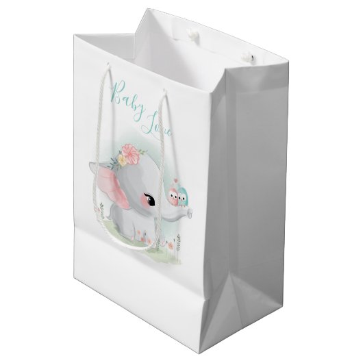 Aquarelle Elephant Bébé Amour Moyen Cadeau Sac (Devant Angle)