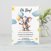 Aquarelle Elephant bébé garçon douche Invitation (Debout devant)