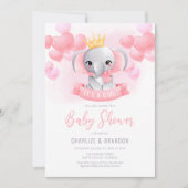 Aquarelle Eléphant Girl Baby shower Invitation (Devant)