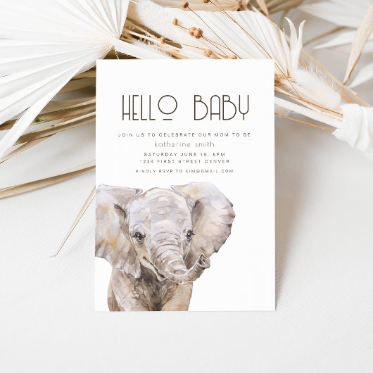 Aquarelle Elephant Thème Baby shower Invitation