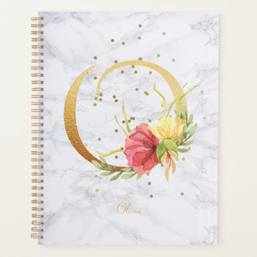 Aquarelle en marbre moderne Monogramme doré O (Devant)