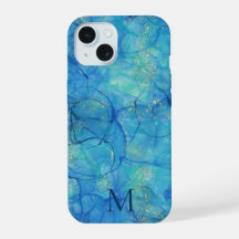 Aquarelle encre bleu et or + monogramme