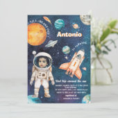 Aquarelle Espace Anniversaire Photo invitation béb (Debout devant)