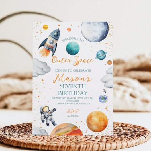 Aquarelle Espace Galaxy Invitation d'anniversaire