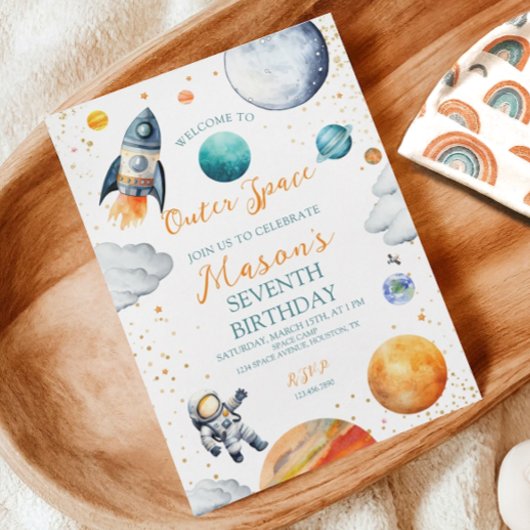 Aquarelle Espace Galaxy Invitation d'anniversaire