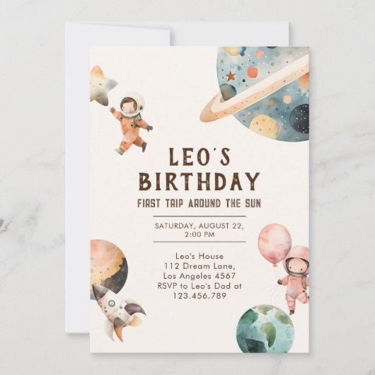 Aquarelle Espace Invitation Anniversaire (Devant)