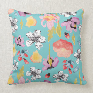 Aquarelle et coussin floral stylisé texturisé