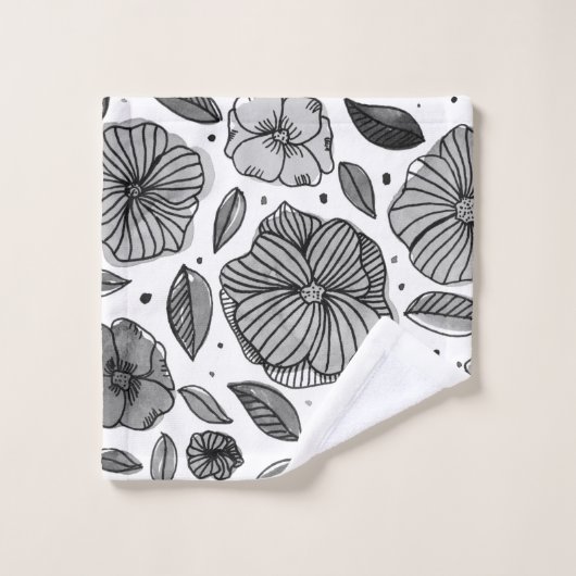 Aquarelle et fleurs d'encre - noir et blanc (Gant de toilette)