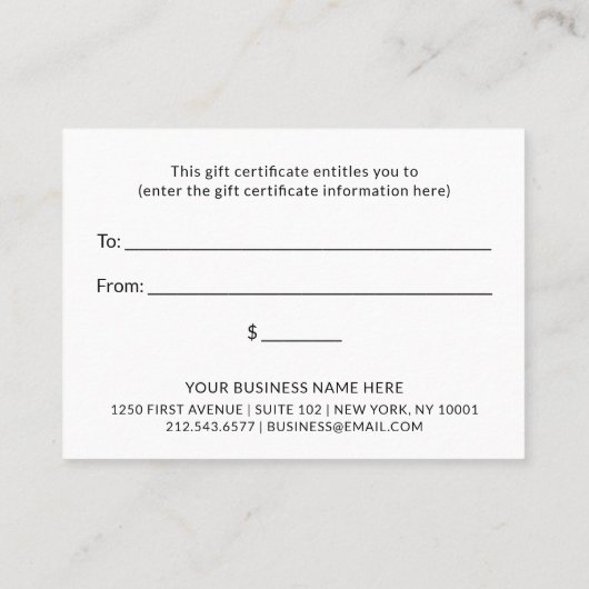 Aquarelle et marbre| Certificat cadeau (Dos)