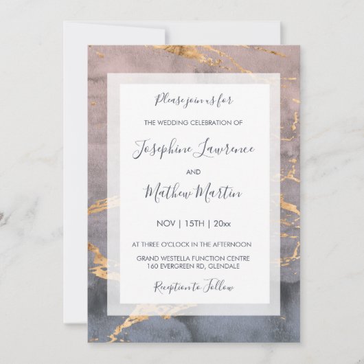 Aquarelle et mariage Gold Invitations (Devant)