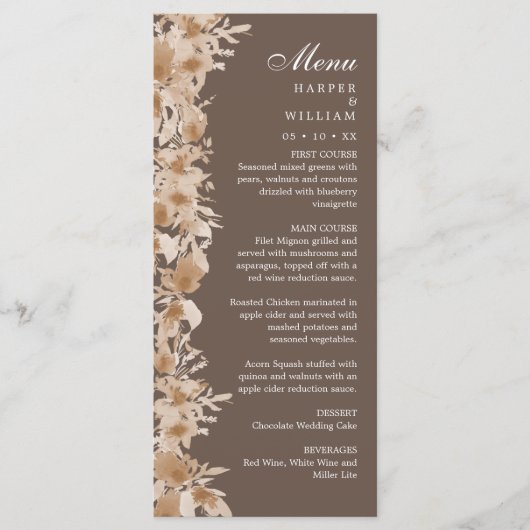 Aquarelle été boho fleur sauvage menu mariage (Devant)