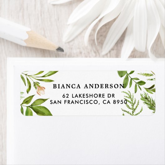 Aquarelle Étiquette de adresse de feuillage vert s (En situation)