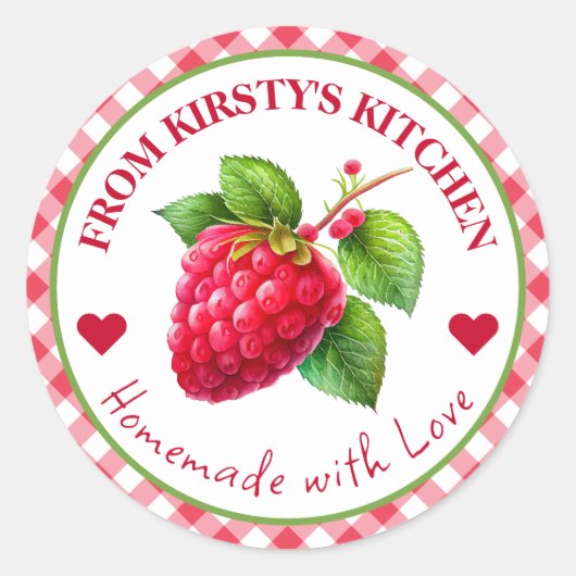 Aquarelle Étiquette Maison Gingham Framboise (Devant)