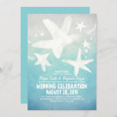 aquarelle étoile bleu plage mariage invitations (Devant / Derrière)