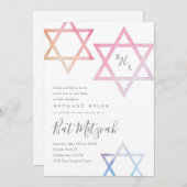 Aquarelle étoile de David Bat mitzvah invitation (Devant / Derrière)
