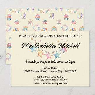 Aquarelle Étoiles Baby shower mignonne Invitation