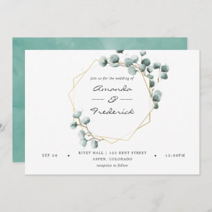 Aquarelle Eucalyptus Faire-part de mariage géométr