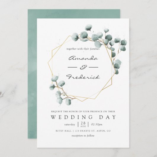 Aquarelle Eucalyptus Faire-part de mariage géométr (Devant / Derrière)