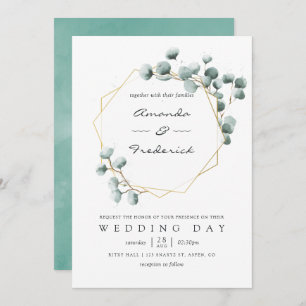 Aquarelle Eucalyptus Faire-part de mariage géométr