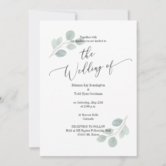 Aquarelle Eucalyptus Faire-part de mariage pas de  (Devant)