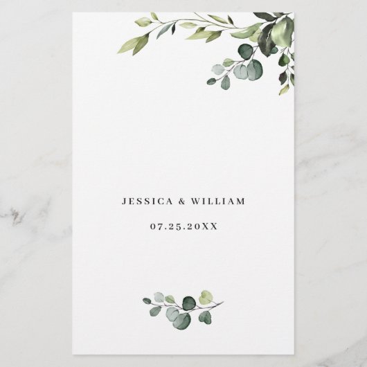 Aquarelle Eucalyptus Green Dîner Mariage Menu (Dos)