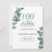 Aquarelle eucalyptus Invitation 100e anniversaire (Devant)