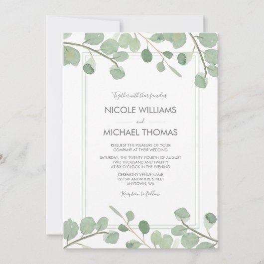 Aquarelle Eucalyptus Invitations de mariage (Devant)