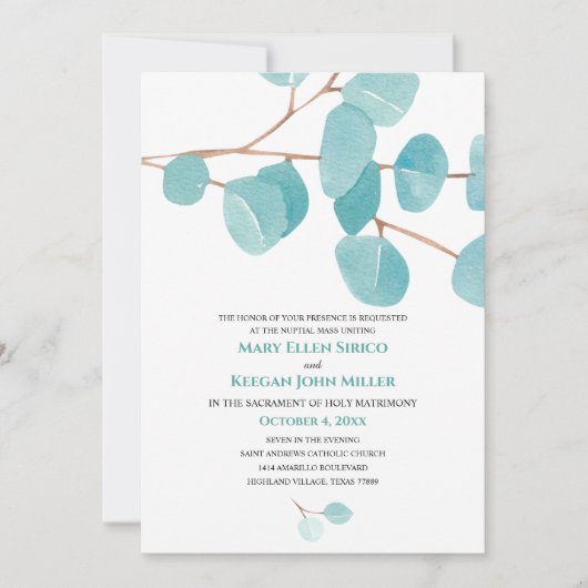 Aquarelle Eucalyptus Masse Nuptiale Invitation (Devant)
