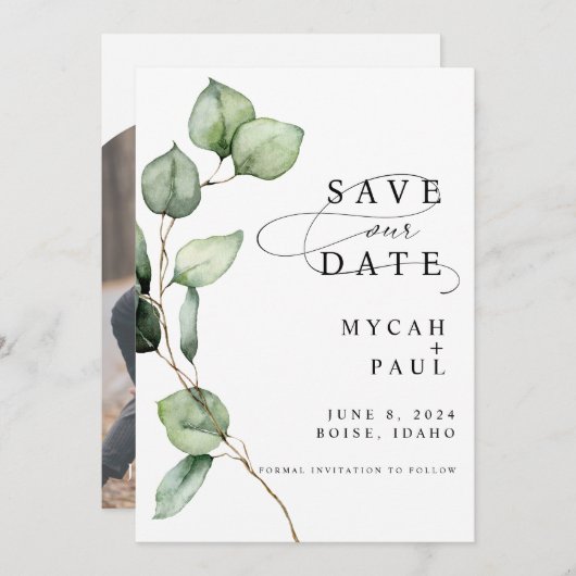 Aquarelle Eucalyptus Photo Enregistrer la carte Da (Devant / Derrière)