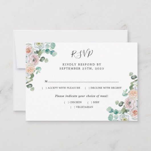 Aquarelle Eucalyptus Rose mariage botanique RSVP (Devant)